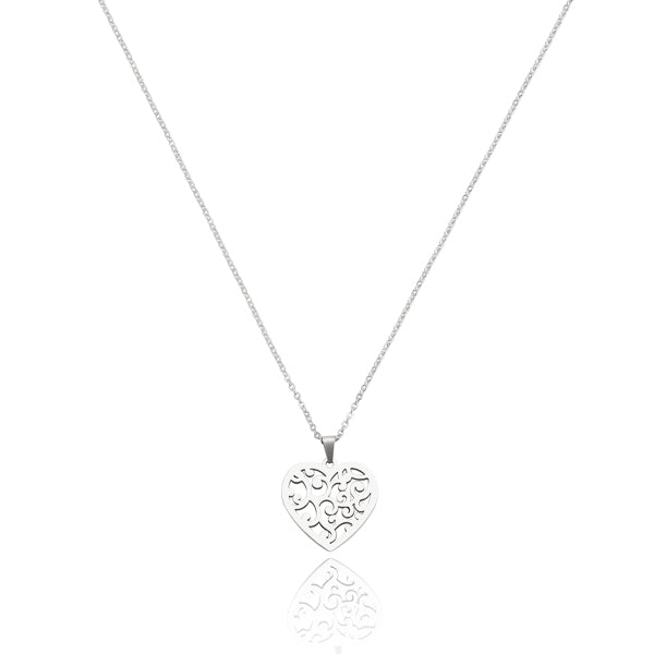Silver mycelium heart pendant necklace