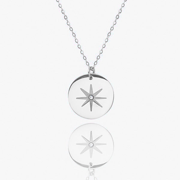 Silver north star necklace details