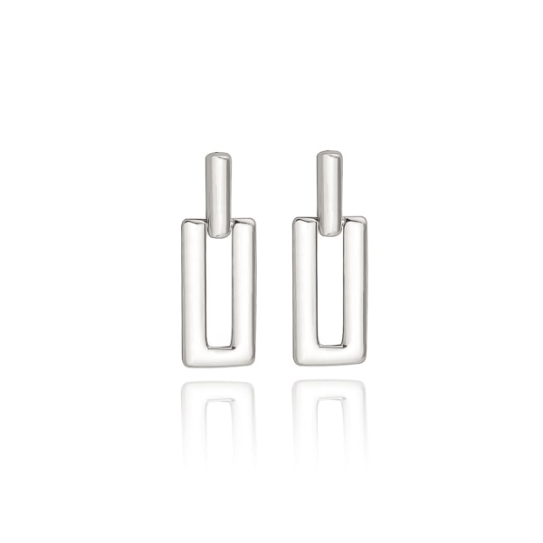 Silver open mini rectangle earrings