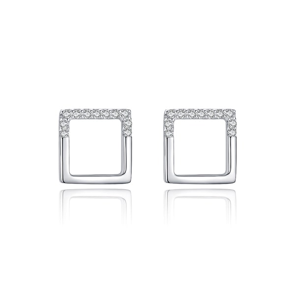 Silver open square stud earrings