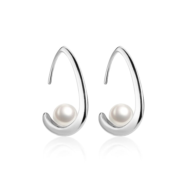 Silver open waterdrop hoop pearl earrings