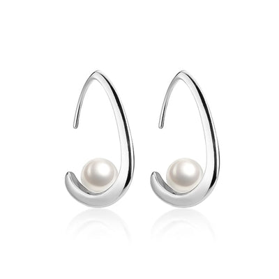 Silver Open Waterdrop Hoop Pearl Earrings