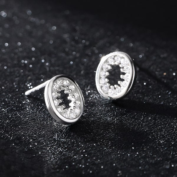 Silver oval crystal halo stud earrings detail