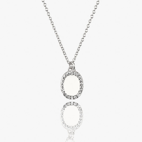 Silver oval pendant necklace display