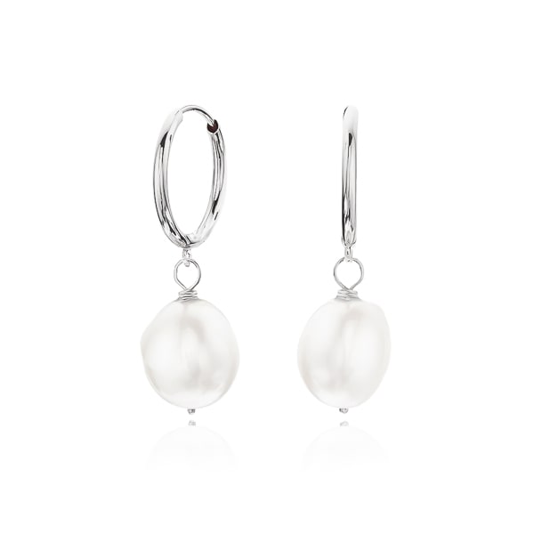Silver pearl drop hoop earrings