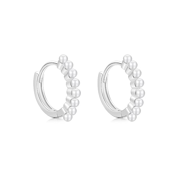 Silver pearl mini hoop earrings