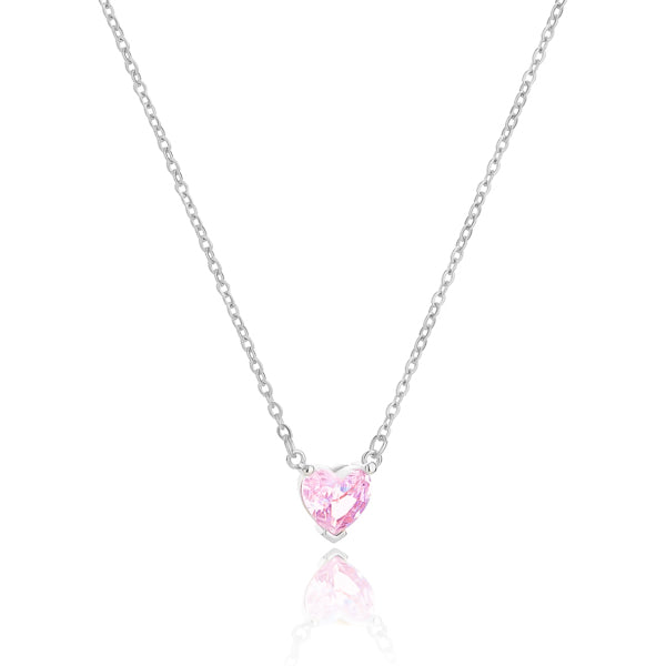 Silver pink crystal heart necklace