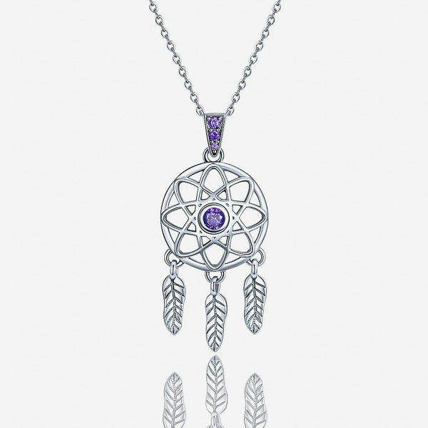 Silver & purple dreamcatcher pendant necklace details