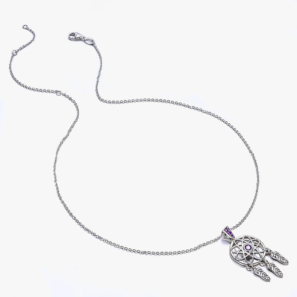 Silver & purple dreamcatcher pendant necklace display