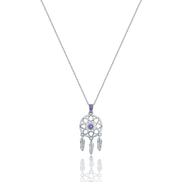 Silver & purple dreamcatcher pendant necklace