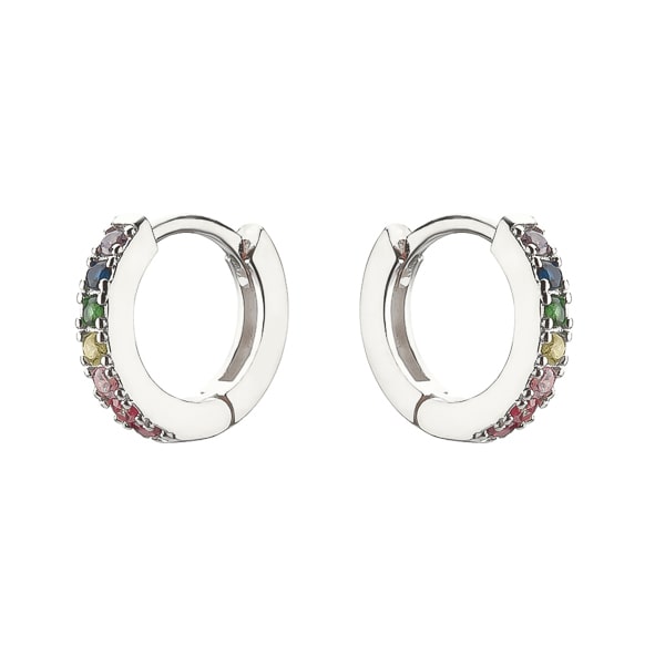 Silver rainbow crystal huggie earrings