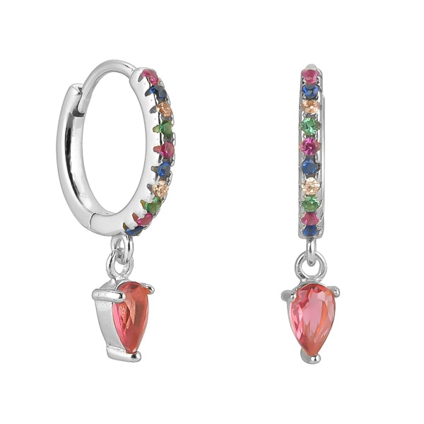 Silver rainbow crystal huggie teardrop earrings