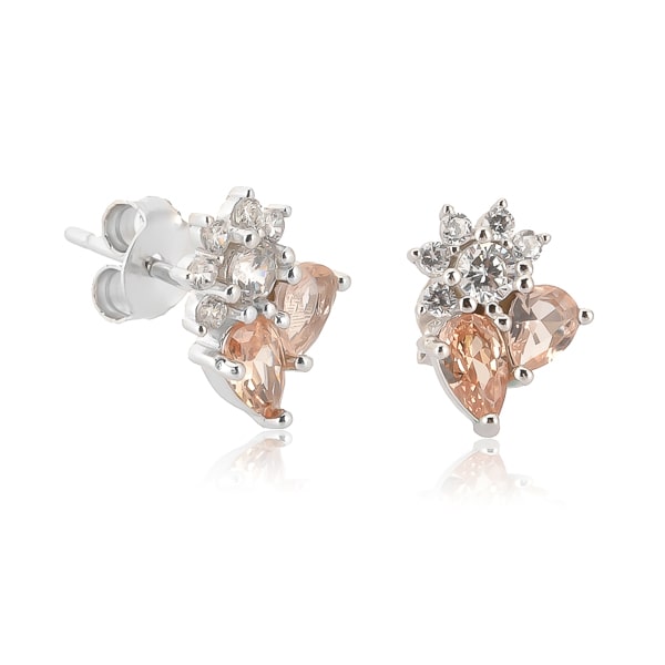 Silver champagne floral crystal cluster stud earrings