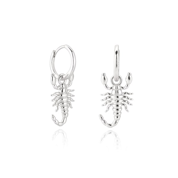 Silver scorpion hoop earrings