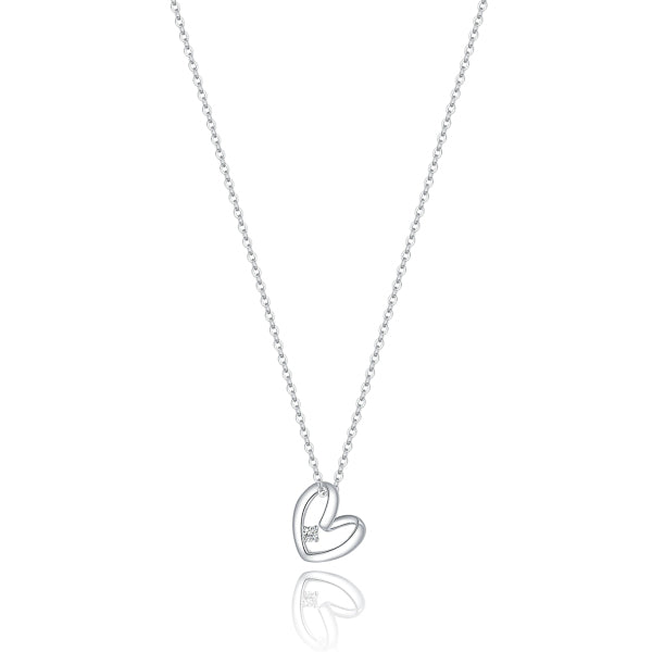 Silver silhouette heart and crystal pendant necklace