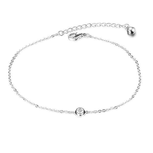 Silver simple crystal anklet on a white background