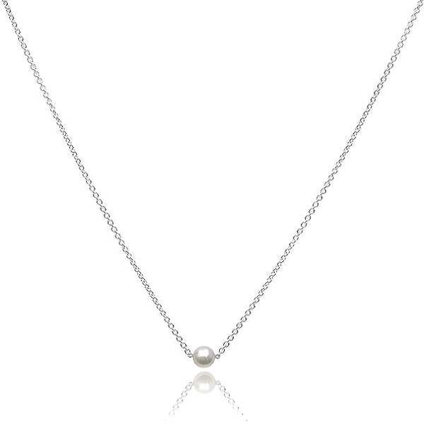 Silver chain choker necklace with one 4mm freshwater pearl