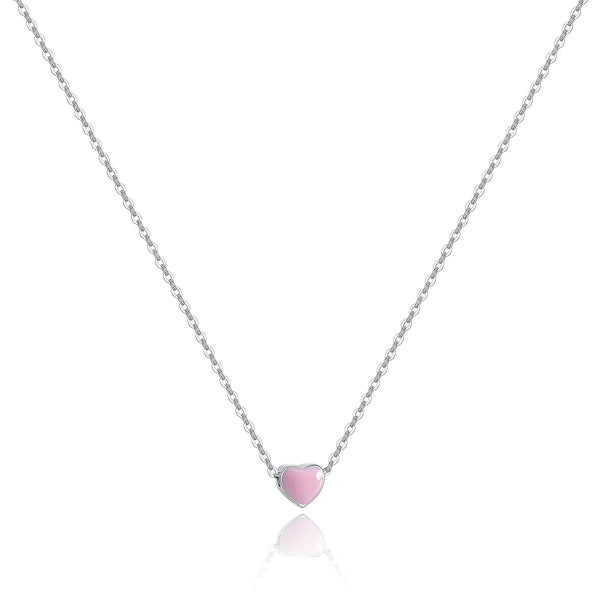 Small pink heart on a silver necklace