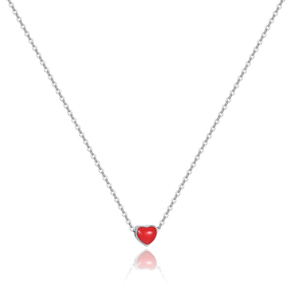 Silver Small Red Heart Necklace | Classy Women Collection