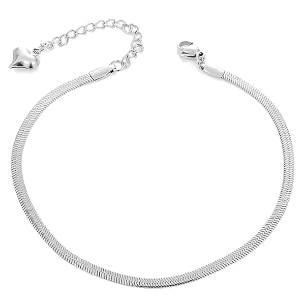 Silver snake chain anklet on a white background