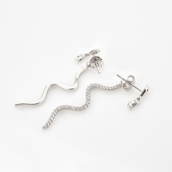 Silver snake crystal drop earrings detail