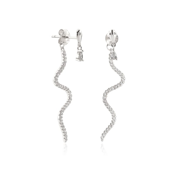 Silver snake crystal drop earrings