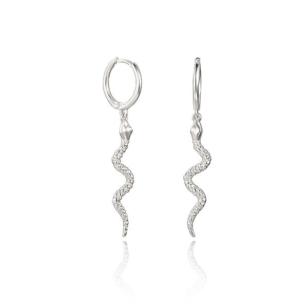 Silver snake drop earrings
