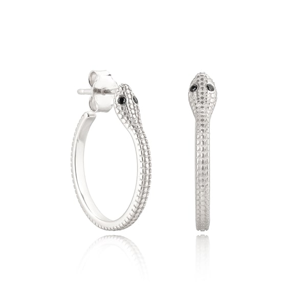 Silver snake hoop earrings
