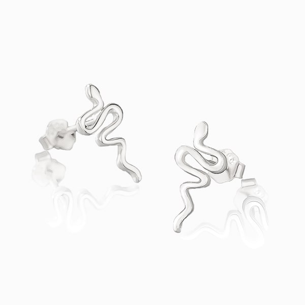 Silver snake stud earrings detail