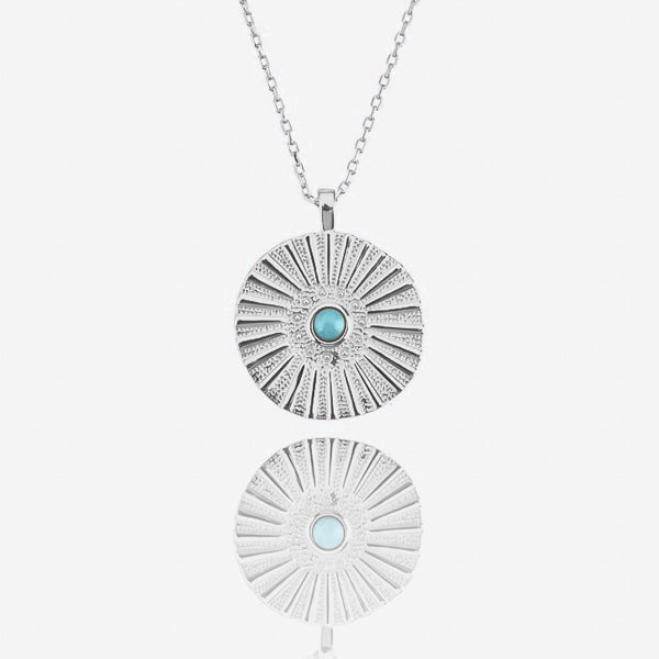 Silver sunset coin necklace details