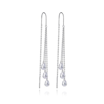 Silver Teardrop Crystal Threader Earrings
