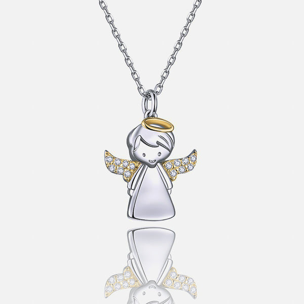 Silver tiny guardian angel pendant necklace details