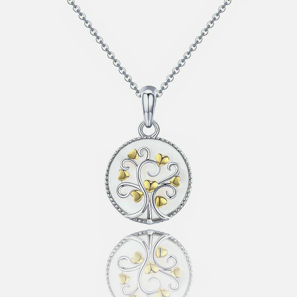 Silver tree of life coin pendant necklace details