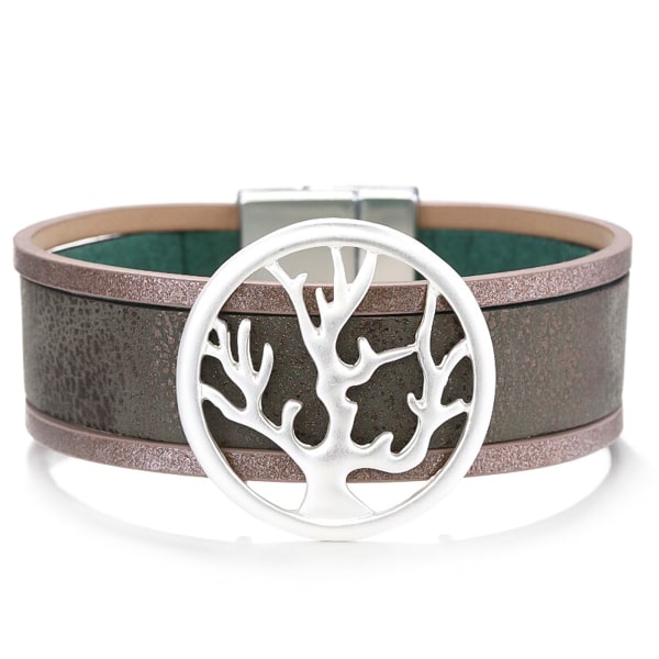 Silver tree of life leather cuff bracelet