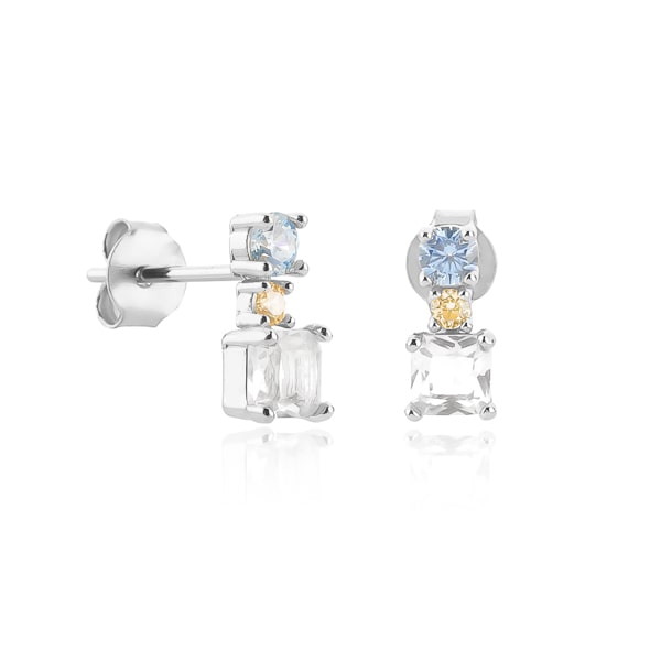 Silver triple crystal mini drop stud earrings