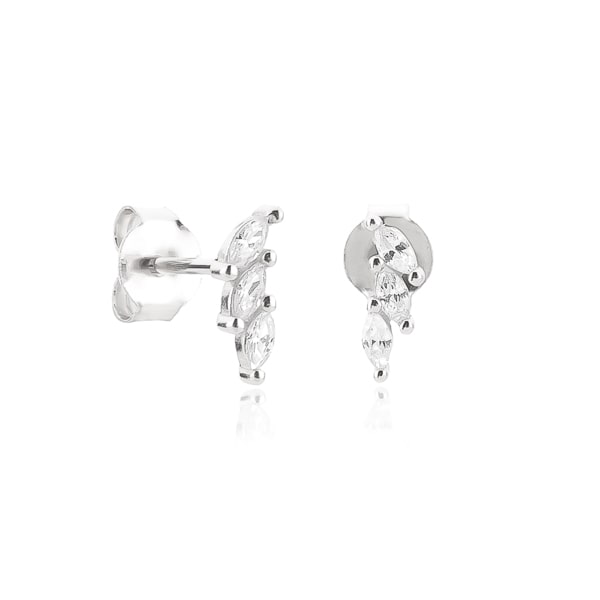 Silver triple marquise stud earrings