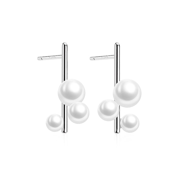 Silver triple pearl bar stud earrings