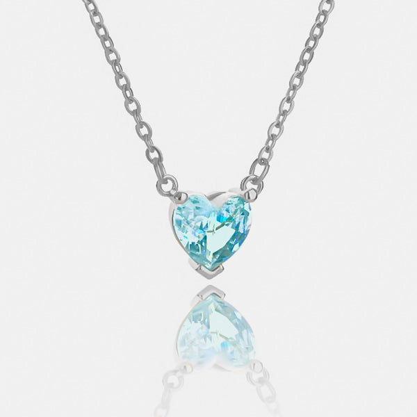 Silver turquoise crystal heart necklace details