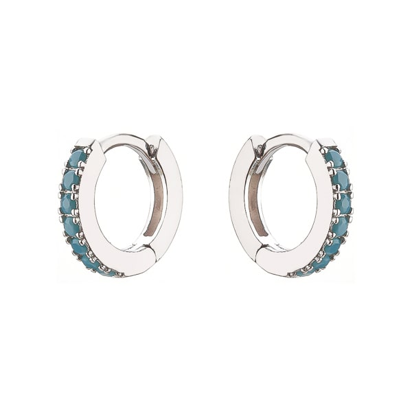 Silver turquoise crystal huggie earrings