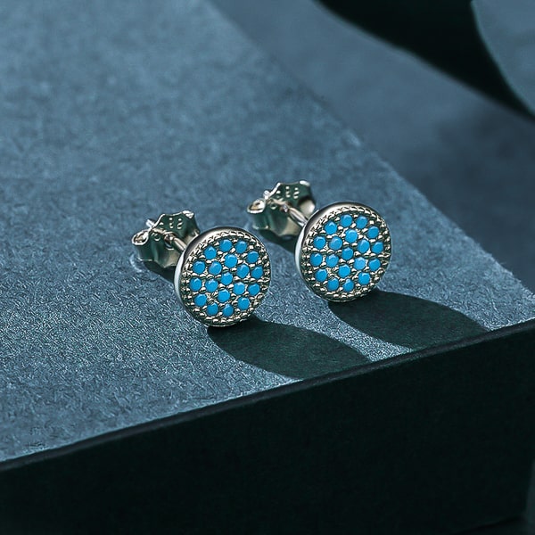 Silver turquoise stud earrings detail