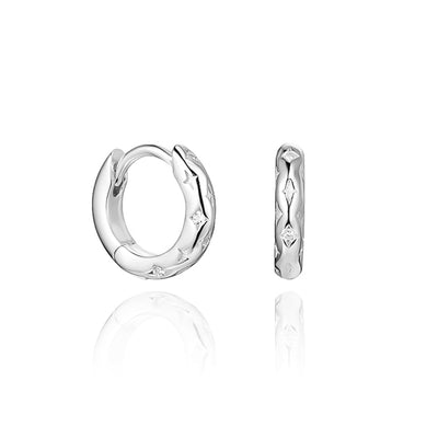 Silver Twinkling Star Huggie Hoop Earrings