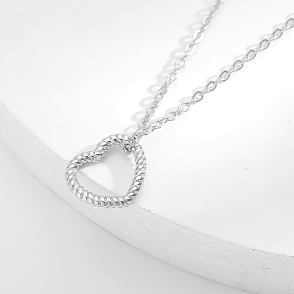 Silver twisted open heart pendant necklace display