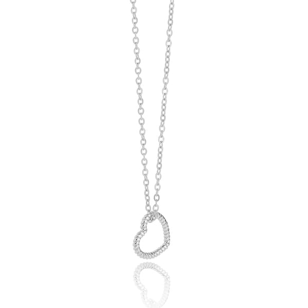Silver twisted open heart pendant necklace