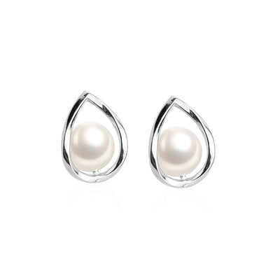 Silver Waterdrop Pearl Stud Earrings