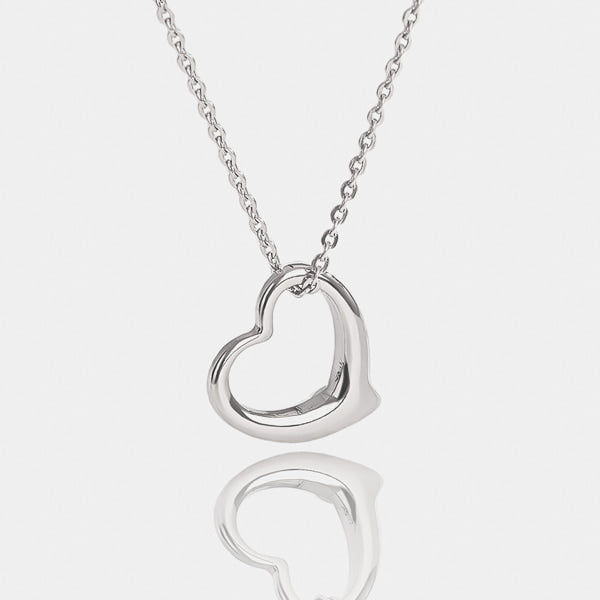 Silver wavy open heart pendant necklace details