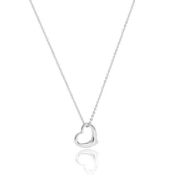 Silver wavy open heart pendant necklace