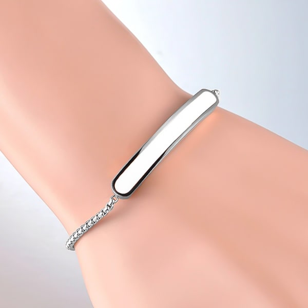 Silver white bar bracelet on a woman's wrist