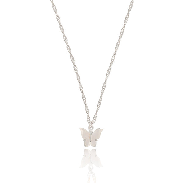 White butterfly on a silver necklace