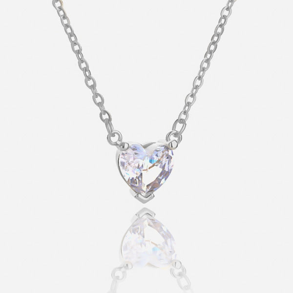 Silver white crystal heart necklace details