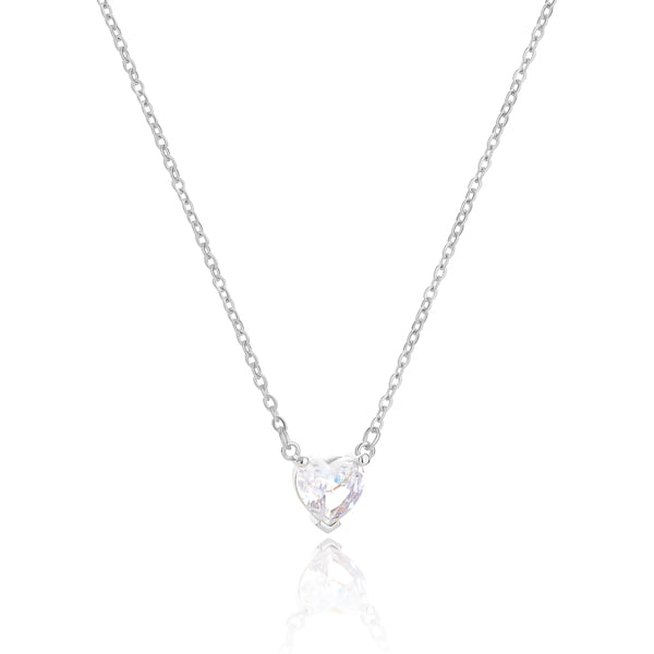 Silver white crystal heart necklace